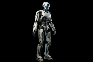 Fototapeta na wymiar humanoid android robot with artificial intelligence, full body. Generative AI
