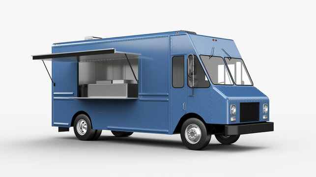 blue Food Truck mockup isolated on white background
