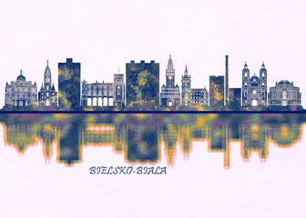 Naklejka premium Bielsko-Biala Skyline, Cityscape, Skyscraper, Buildings, Landscape, city background, modern architecture, downtown, abstract, Landmarks, travel, business, building, view, corporate