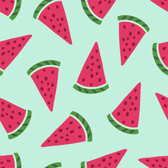 Cute and vivid seamless pattern with watermelon. Repeating vector hand drawn design for textile, backdrop, wrapping paper, prints