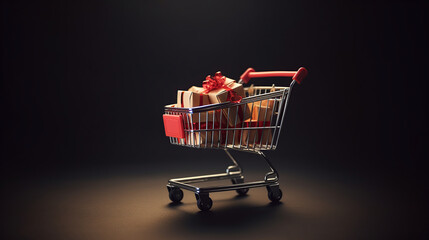 shopping cart with gift box, China 11.11 single day sale concept, generative ai