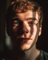 Obraz premium AI generated portrait of man with freckles or acne on skin
