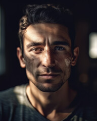 Obraz premium AI generated portrait of man with freckles or acne on skin