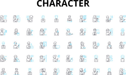 Character linear icons set. Personality, Traits, Unique, Mannerisms, Behavior, Disposition, Morals vector symbols and line concept signs. Quirks,Attitude,Individuality illustration Generative AI