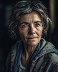 Obraz premium AI generated portrait of a middle aged woman with wrinkles