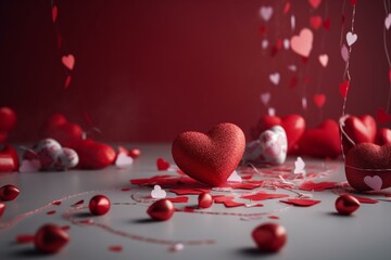 Valentine's Day theme with heart decorations on a bright background. Generative AI