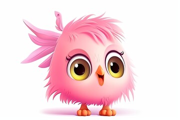 Fototapeta premium Cute cartoon bird in pink color