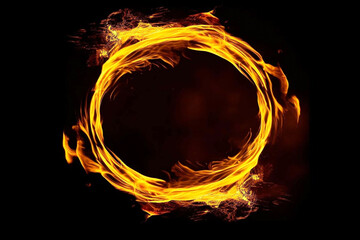 Abstract Fire Ring on Black Background. Isolated Circle of Flames, Design Art and Illustration