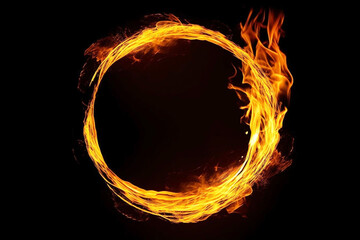 Abstract Fire Ring on Black Background. Isolated Circle of Flames, Design Art and Illustration