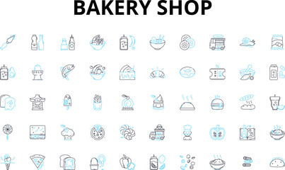 Bakery shop linear icons set. Fresh, Delicious, Sweet, Savory, Flaky, Aromatic, Gourmet vector symbols and line concept signs. Artisan,Classic,Unique illustration Generative AI