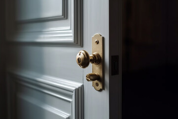 Obraz premium white front door with door handle, apartment entrance. Generative AI