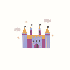 Flat vector doodle castle illustration