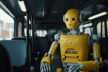 Fototapeta premium a service robot in a public bus. Generative AI