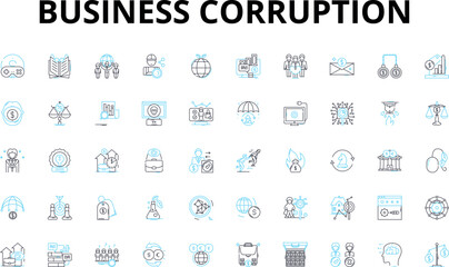 Business corruption linear icons set. Bribery, Embezzlement, Fraud, Scandal, Manipulation, Kickbacks, Misappropriation vector symbols and line concept signs. Dishsty,Nepotism,Collusion Generative AI