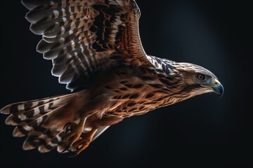 A solitary painted hawk in flight. Generative AI