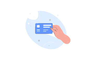 Character hand holding credit card. Bank Plastic Card. Business Vector illustration. The concept of cashless or contactless payment