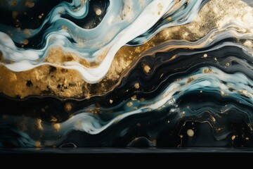 Abstract marble wallpaper with resin geode and watercolor-like art. Golden, black and gray background. Generative AI