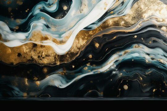 Abstract Marble Wallpaper With Resin Geode And Watercolor-like Art. Golden, Black And Gray Background. Generative AI