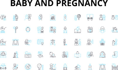 Baby and pregnancy linear icons set. Infant, Maternity, Fetus, Belly, Womb, Labor, Conception vector symbols and line concept signs. Ultrasound,Diaper,Cravings illustration Generative AI