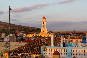 view of the rooftops of Trinidad in Cuba at sunset