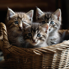 Fototapeta na wymiar Pet kittens in a basket. Generative AI