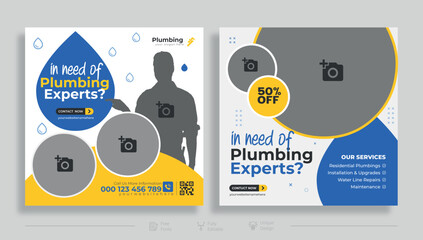 Modern plumbing quality service Facebook cover Banner template design, Set of elegant modern abstract real estate Facebook cover, banner, web banner, social media post,