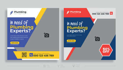 Plumbing service social media post design. Professional plumbing service flyer poster template