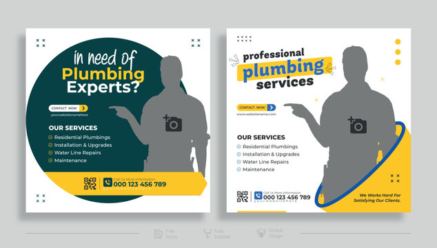 Modern plumbing quality service Facebook cover Banner template design, Set of elegant modern abstract real estate Facebook cover, banner, web banner, social media post,