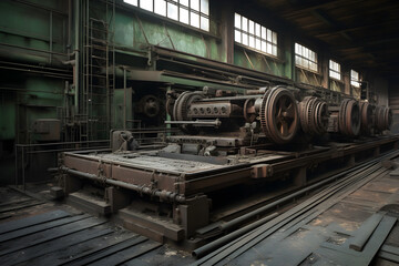 train in the factory,rollingmill, rolling mill, Ai generated 