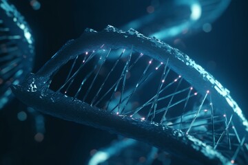 Fototapeta na wymiar Abstract health science background featuring futuristic DNA structure on hi-tech blue. Generative AI