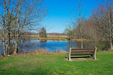 Fototapeta na wymiar Idyllic scene view at small pond in Davidson's Mill Pond Park, South Brunswick, New Jersey, USA -05