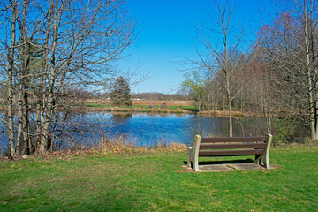 Idyllic scene view at small pond in Davidson's Mill Pond Park, South Brunswick, New Jersey, USA -05