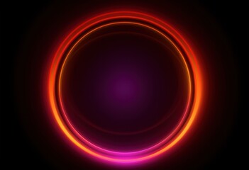 Abstract neon circle, red orange, purple glowing border isolated on a dark background. Colorful light effect. Bright illuminated circle.