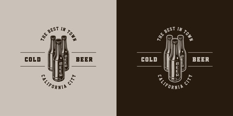 Vintage retro beer brewing emblem, logo, badge, label. mark, poster or print. Monochrome Graphic Art. Engraving style vecctor