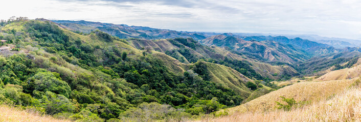 Fototapeta na wymiar A panorama view from the highlands at Monteverde towards Puntarenas and the sea in Costa Rica in the dry season