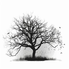 Apple tree silhouette white background