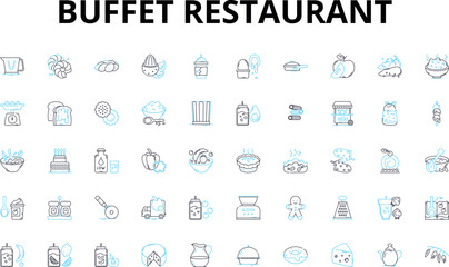 Buffet restaurant linear icons set. Feast, Variety, All-you-can-eat, Indulgence, Unlimited, Selection, Cuisine vector symbols and line concept signs. Appetizing,Heaping,Piles Generative AI