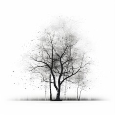 Birch tree silhouette white background