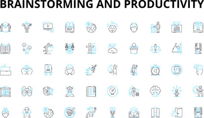 Brainstorming and productivity linear icons set. Innovation, Creativity, Collaboration, Ideas, Efficiency, Focus, Motivation vector symbols and line concept signs. Generative AI
