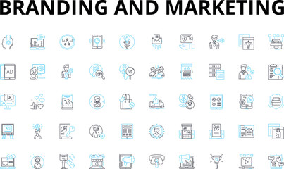 Branding and marketing linear icons set. Identity, Perception, Logo, Advertising, Positioning, Targeting, Authenticity vector symbols and line concept signs. Generative AI