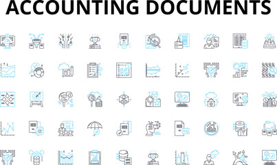 Accounting documents linear icons set. Ledger, Journal, Balance sheet, Income statement, Cash flow statement, Tax return, Invoice vector symbols and line concept signs. Generative AI
