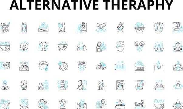 Alternative theraphy linear icons set. Acupuncture, Aromatherapy, Chiropractic, Detoxification, Energy healing, Herbalism, Holistic vector symbols and line concept signs. Generative AI