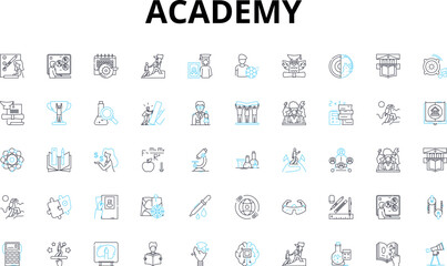 Academy linear icons set. Education, Learning, Schooling, Institution, Classroom, Instruction, Curriculum vector symbols and line concept signs. Training,Teaching,Study illustration Generative AI