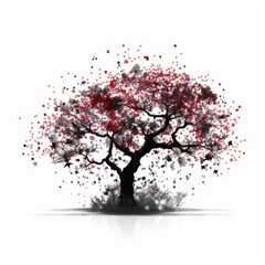 Fototapeta na wymiar Cherry blossom tree silhouette white background
