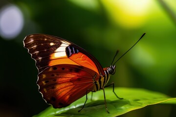 Close-Up of a Butterfly Perched on a Leaf