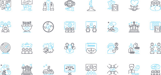 Township linear icons set. Community, Suburb, Municipality, Township, Population, Neighborhood, Rural line vector and concept signs. Villages,Countryside,Zoning outline illustrations Generative AI - obrazy, fototapety, plakaty