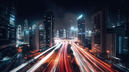 Fototapeta na wymiar Speeding into Tomorrow: Highways and Light Trails in the Smart City
