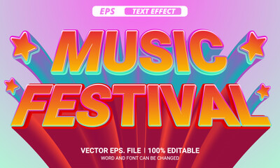 Music festival 3d editable vector text effect poster