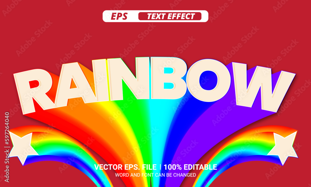 Poster rainbow 3d editable vector text effect on red background