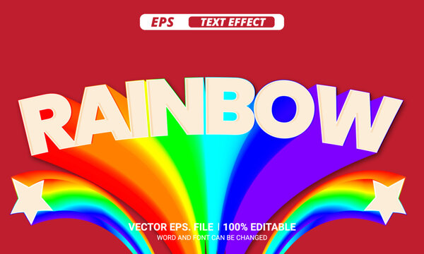 Rainbow 3d editable vector text effect on red background